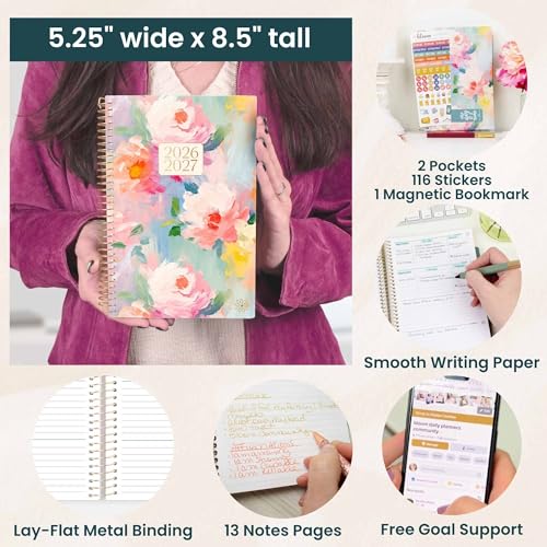 bloom daily planners 2026-2027 Planner - Academic Year (July 2026 - July 2027) Monthly & Weekly Soft Cover Planner for Women - 13 Month Calendar Agenda Book with Stickers - 5.5" x 8.25" - Painted Peonies - Image 5