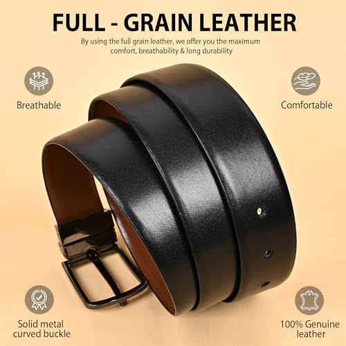 Italian Leather Reversible Belt for Men, Original Top Grain Formal and Casual Belt, Lifetime Leather Warranty2
