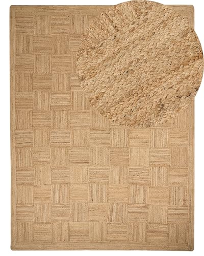 Beliani Braided Jute Area Rug Natural Boho Style Checked Pattern Floor Mat 300 x 400 cm Beige Esentepe