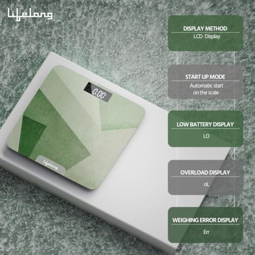 Image of Weighing Machine with Backlit LCD Panel |Digital Weight Machine for Body Weight|Thick Tempered Glass with LCD Display|Bathroom Weighing Scale (Olive Green) (Olive Green)