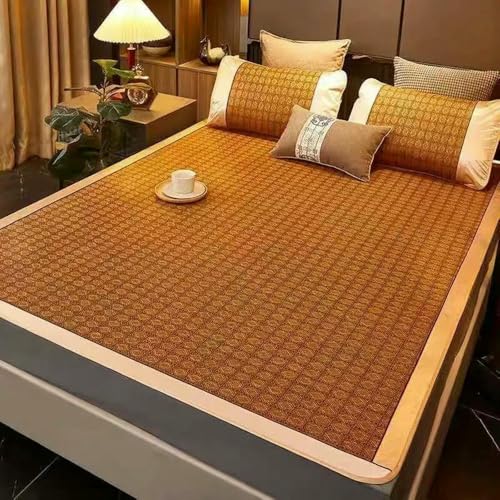 Colchón de ratán de bambú de verano, kit de colchoneta de dormir fresca para adultos, almohadilla de protección plegable para camas individuales/dobles, transpirable y cómoda solución para dormir