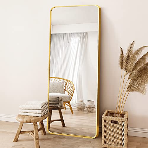 Ogcau Full Length Mirror Standing Floor Mirror With Stand For Bedroom, Wall-Mounted Mirror Standing Hanging Or Leaning, Wall Mirror With Aluminum Alloy Frame, 65" X 22" (Gold) #TOP5