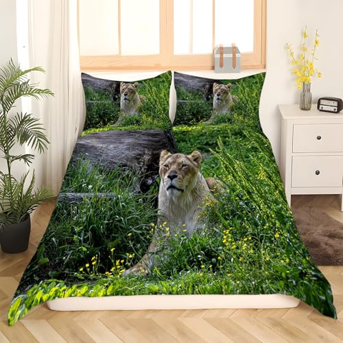 Housse Couette Microfibre 240x260 avec Fermeture Éclair Parure Lion