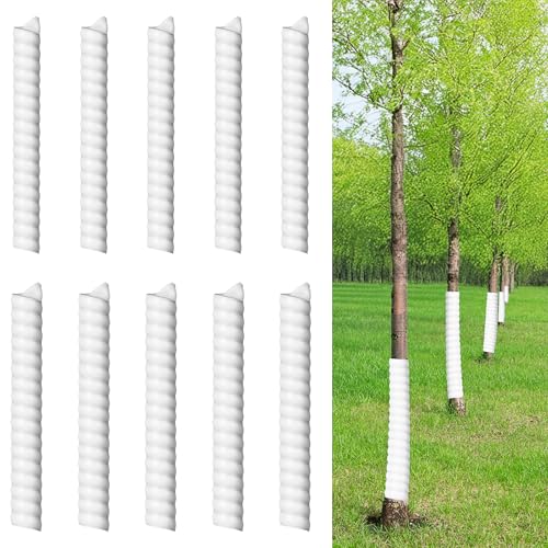 10 Pcs Tree Trunk Protector - 2 Size Plastic Spiral Tree Guard Tree Trunk Protector Wrap Tree Bark Protector Tube Tree Wraps to Protect Bark Tree Saplings from Rodents Rabbit Mowers (White)
