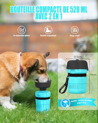 lesotc 520ml Hundetrinkflasche für unterwegs, Faltbare Hund Auslaufsicher Wasserflasche, Hunde Wasserspender für Täglich Spazieren Gehen Reisen Campen