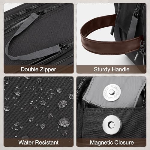 Image of Wedama Toiletry Bag for Men, Large Hanging Travel Toiletry Bag, Extra Electronic Organizer Bag Waterproof Shaving Bag for Toiletries with PU Handle for Travel Business Trips Swim Camping, Grey