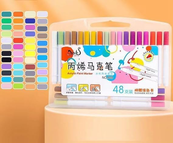 AESTROKE Acrylic Paint Markers Set, 48 Vibrant Colours, Art Supplies with Storage Case, 12.8cm Marker Length