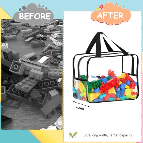 Image of 6 Packs Widen X-Large Toy Storage Bags 12.6x9.25x6.9In with Labels, Reusable Clear PVC Board Game Storage, Travel Waterproof Organizer Bags with Zipper for Building Blocks, Puzzle, Stuffed Animals