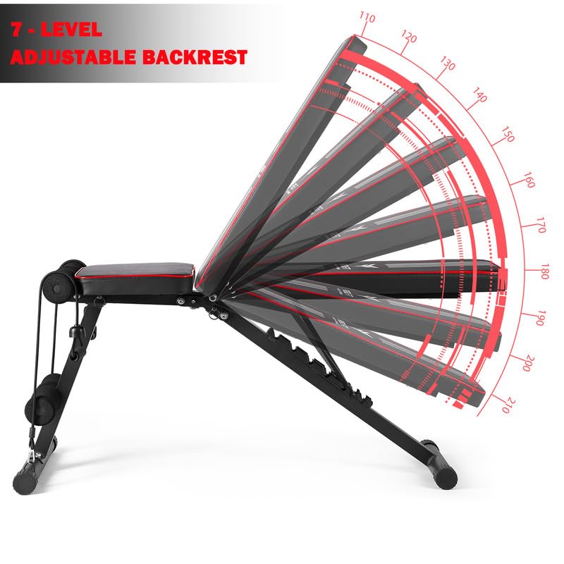 Adjustable Weight Bench with Resistance Band Foldable Strength Training Utility Benches Workout Bench Flat Incline Decline Bench Press for Home Gym Dumbbell Exercise - Image 3