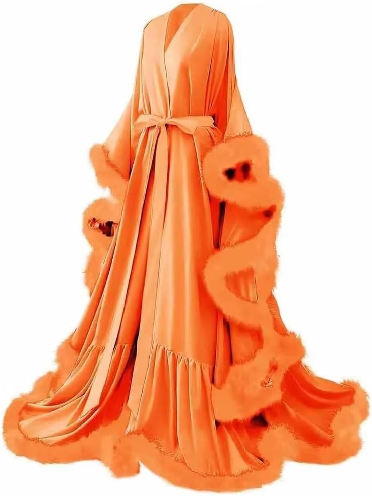 yinyyinhs Womens Sexy Feather Bridal Robes Silk Satin Long Nightgown Bathrobe Sleepwear Maternity Robe for Photoshoot