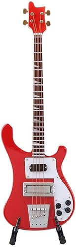 Hztyyier Guitarra miniatura de madera Mini Bass Réplica Mini modelo de instrumento musical con soporte para decoración del hogar