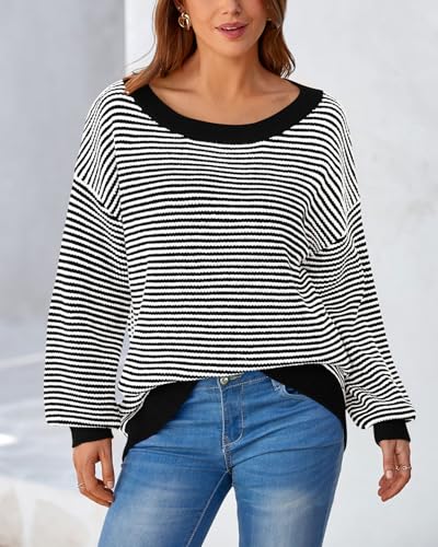 Zenlonr Womens Off The Shoulder Sweater 2025 Fall Winter Long Sleeve Striped Sweater Oversized Knitted Pullover Tops3