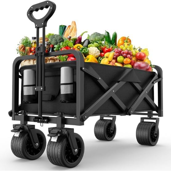 AUTO FAMILY Collapsible Folding Camping Wagon Black Foldable Camping Cart Portable Large Trolley cart Beach Garden Shopping Carts & Stroller Wagon (AF- Black)