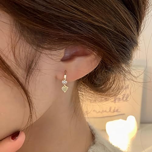 LOVECOM 925 Sterling Silver Heart Dangle Earrings for Women 14K Gold Plated Dainty CZ Love Hearts Charm Huggie Hoop Earrings to Daughter Birthday Christmas Wedding Jewelry Gifts3