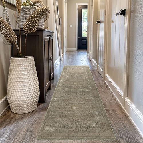 vivorug Runner Rug 2'x8' Vintage Washable Non-Slip Runners for Hallways Kitchen Entryway Laundry Room Carpet Hallway Runner Olive