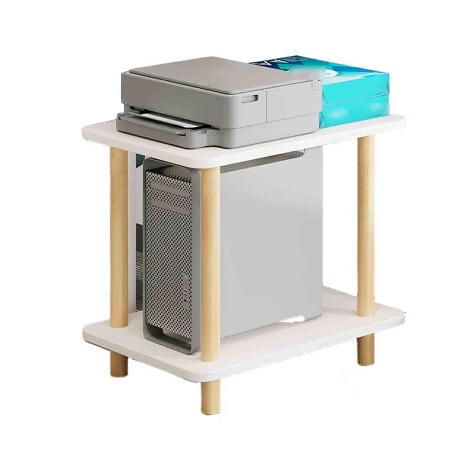 Massivholz Schreibtisch Pc Ständer Drucker Aufbewahrung Regal Pc Halterung Unter Schreibtisch Büro Boden Arbeitsplatz 2-Stufig Für Labore(60 * 40 * 53cm,Weiß)