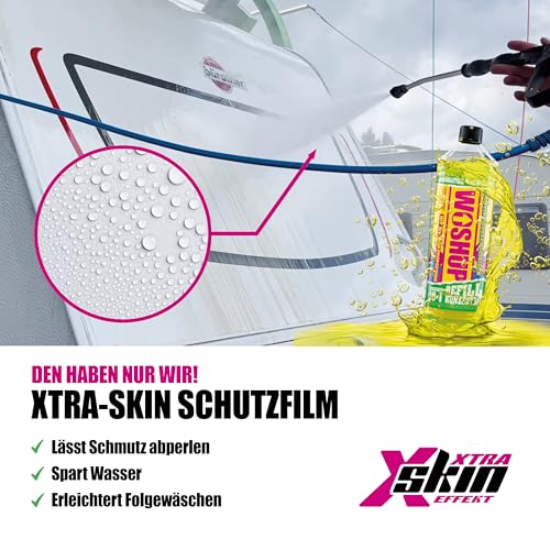 WOSHUP! Wohnwagen Reiniger mit Xtra Skin Schutzfilm 1L High Power Konzentrat, AußenreinigerAuto Reiniger für Camping, Caravan, Wohnmobil, Markise, GFK und Aluminium