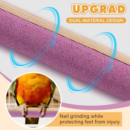Image of Wooden Bird Perch Stand with Grinding, 2Pcs Parrot Cage Stand Branch, No Hurt Foot Claw Grinding Bird Perch for Cockatiels, Parakeets, Lovebirds