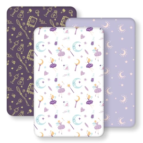 Image of Baby Bedside Bassinet Sheets Fitted, 33 inchx20 inch Compatible with Baby Delight Dream On Me & Most Rectangle Bedside Sleeper Bassinet Mattresses, Super Soft Microfiber Purple Magic Fairy