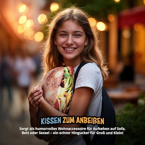 United Labels Döner Kebab Kissen, Kopfkissen 40x30 cm, Sofakissen in Dönertüte, Dekokissen, lustiges Geschenk für Kinder und Erwachsene