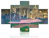 5 Panel Canvas Painting Wall Art Giant US Flag in Dodger Stadium Pictures Los Angeles Dodgers versus Boston Red Sox Framed Artwork Home Decor for Living Room Posters and Prints Stretched Ready to Hang