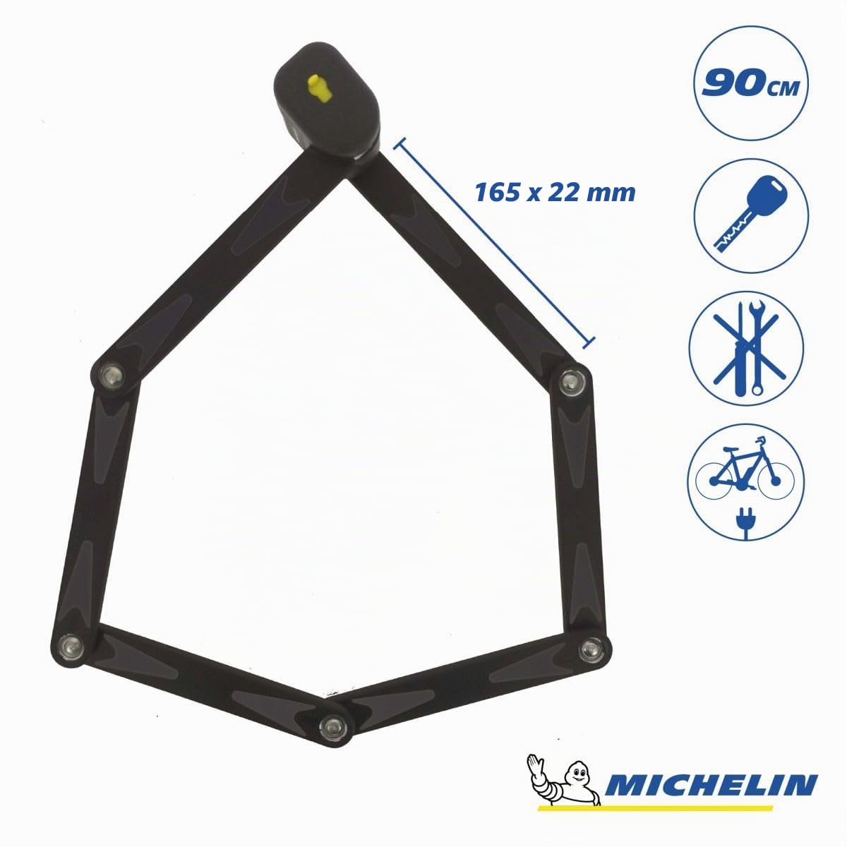 MICHELIN - Antivol Pliant Art à Clés - Antivol Vélo - Accessoire pour Vélo avec Support - Livré avec 2 Clés - Noir, Taille Unique - Compatible VAE (Vélo Électrique)