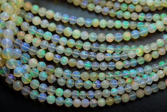 Opale d'Éthiopie naturelle fil de perles rondelles facettées de 4 à 6 mm pour création bijoux