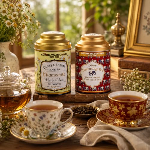 Image of Sancha Tea Boutique, Tea Combo Pack: Chamomile Herbal (50g), Caffeine Free Tisane & Rare Darjeeling First Flush Teas (100g), Spring Season Harvest of 2026