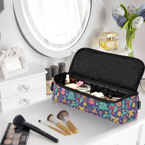 Bolsa de viaje para herramientas de cabello con diseño de árbol de Navidad y pan de jengibre, resistente al calor, ideal para planchas, rizadores y organizador portátil miniatura 7
