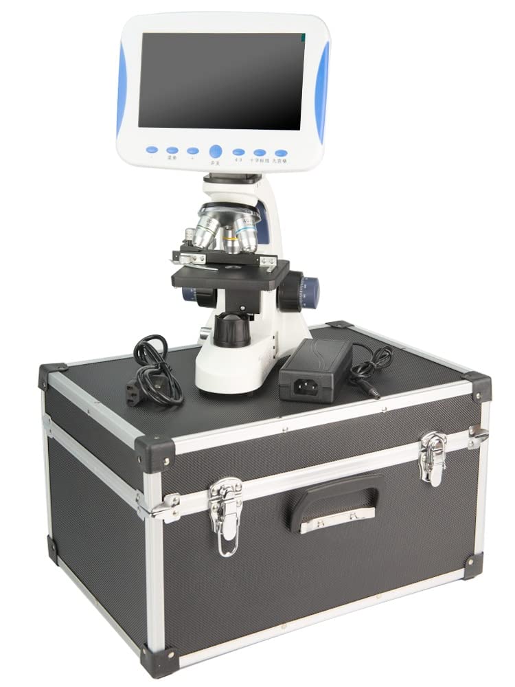 Zestaw akcesoriów do mikroskopu Profesjonalny 2000X Związek cyfrowy Biologiczny, Mikroskop LED Szkolne Laboratorium z Linią Pomiarową Ekranu Mikroskop Slajdy (Kolor: 5 cali)