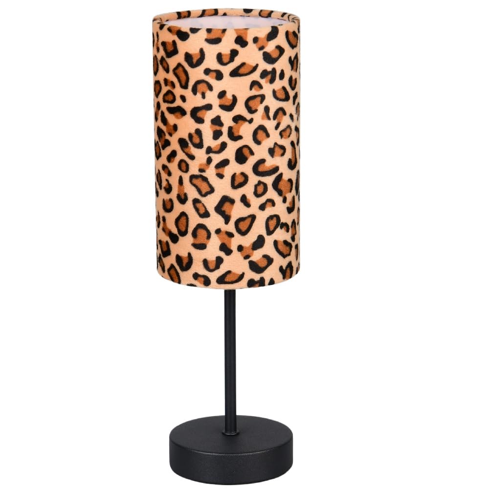 Britalia Table Lamp, Metal, Black, Matt Black, SES E14, 36.5x11cm, 0.3kg, Leopard Print, Cotton, Inline Switch