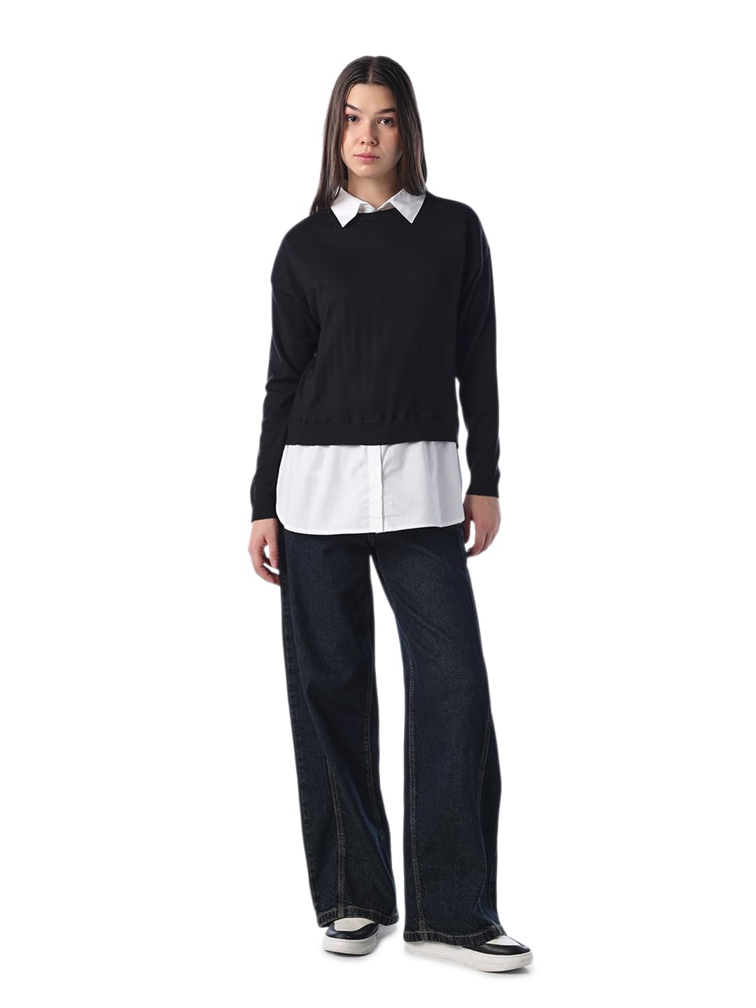 only Women's Solid Regular Fit Black Sweater and Mock Shirt-picture-11