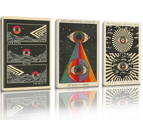 3 Pieces Vintage Hippie Wall Art Set 70s Psychedelic Eyes