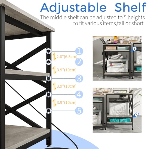 Image of METYERRY 23.6 inchx23.6 inch Large Printer Stand with Power Outlet, 3 Tier Cart