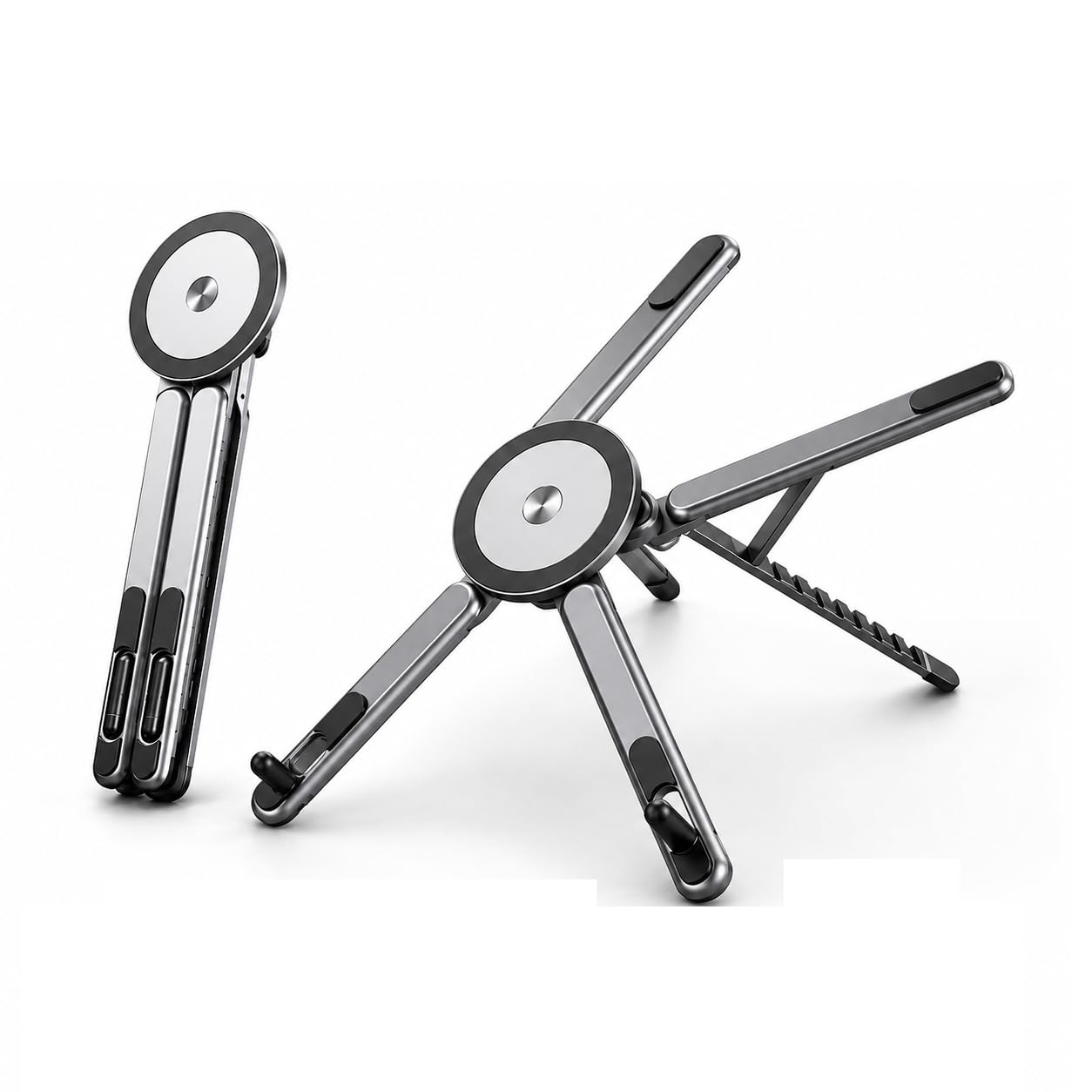 primate foldable aluminum laptop stand for desk | adjustable magnetic laptop riser | portable ergonomic notebook stand compatible with laptops, tablets & smartphones
