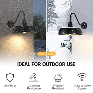 Barn Lights Outdoor Gooseneck - 15" Black Dusk to Dawn Exterior Barn Lights for House, Farmhouse Wall Lighting Fixtures with Photocell for Porch Garage (15" Diameter, 1pc) Barn Lights Outdoor Gooseneck 15 Black Dusk to Dawn Exterior Barn Lights for House Farmhouse Wall Lighting Fixtures with Photocell for Porch Garage 15 Diameter 1pc