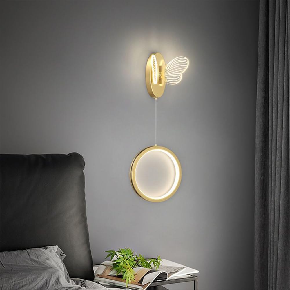 XINYASEE Bedroom Wall Lamps Creative Butterfly Lamps, (Three Light Changing Colours) Living Room Sofa Back Wall Lamps (Gold, A)