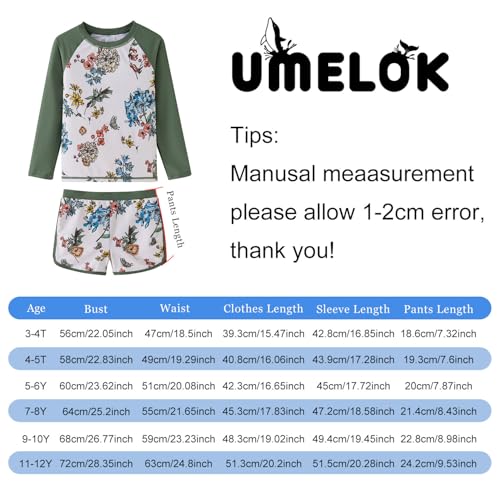 Image of UMELOK Girl Rash Guard Swimsuit 2-Pieces Long Sleeve Bathing Suit 4-12Years