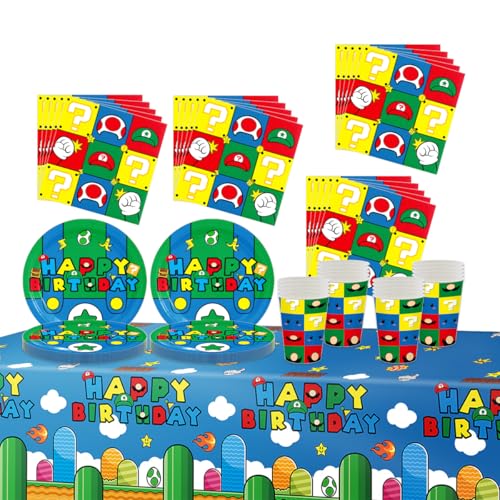 Fuwraixis Jeu d'aventure Vaisselle de fête, 61 pièces Vaisselle pour anniversaire d'enfants, Thème du jeu Ensemble d'assiettes en papier, Décorations de...
