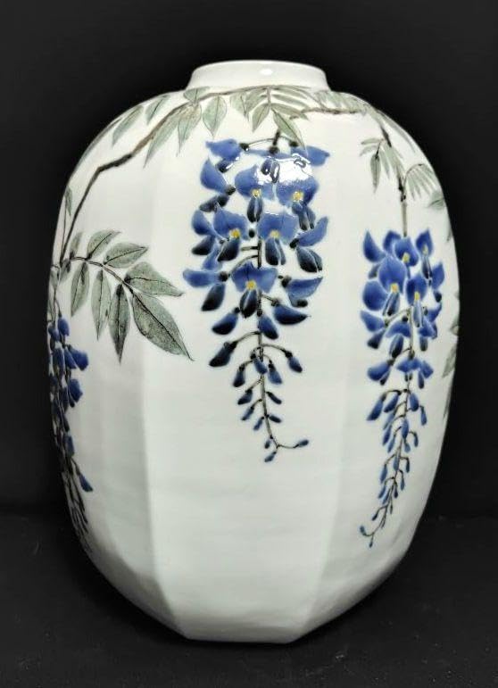 末岡信彦 色絵藤之図八角壷 共箱 色絵磁器 【公式通販】