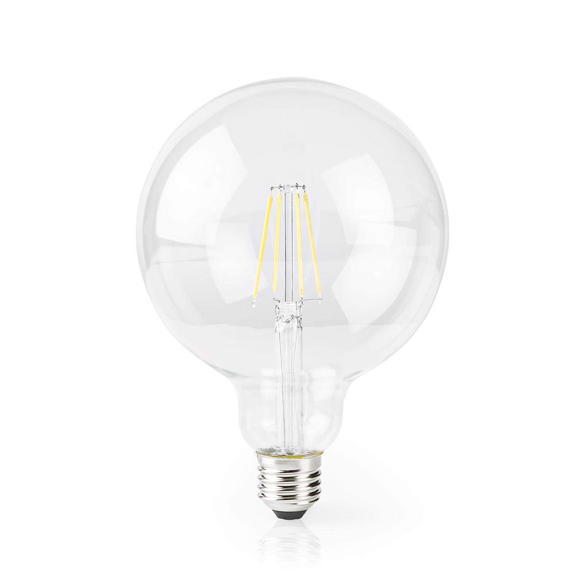 NEDIS SmartLife - WLAN LED Filament Lampe - E27 - G125-500 lm - 5 W - Warmweiss - Sprachsteuerung - Integriert SmartLife App - Kompatibel mit Amazon Alexa & Google Home, WIFILF10WTG125