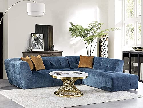 Acanva Mid-Century Velvet Sectional Sofa Couch For Living Room, L-Shape 2-Piece 113”W Right Hand Facing Chaise, Blue #TOP3
