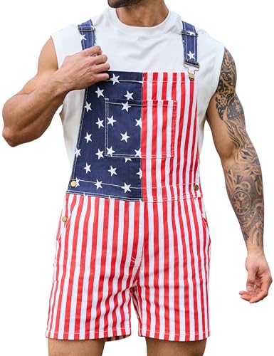 OeyFnbmO Festival Bib Overalls for Men Shorts Jumpsuit Adjustable Straps Coveralls with Zipper(Flag L)