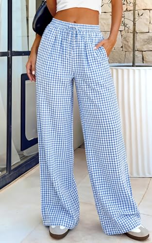 Image of PRETTYGARDEN Womens Pants Elastic Waist Floral Lightweight Palazzo Pants for Women Casual Lounge Wide Leg Pants Woman