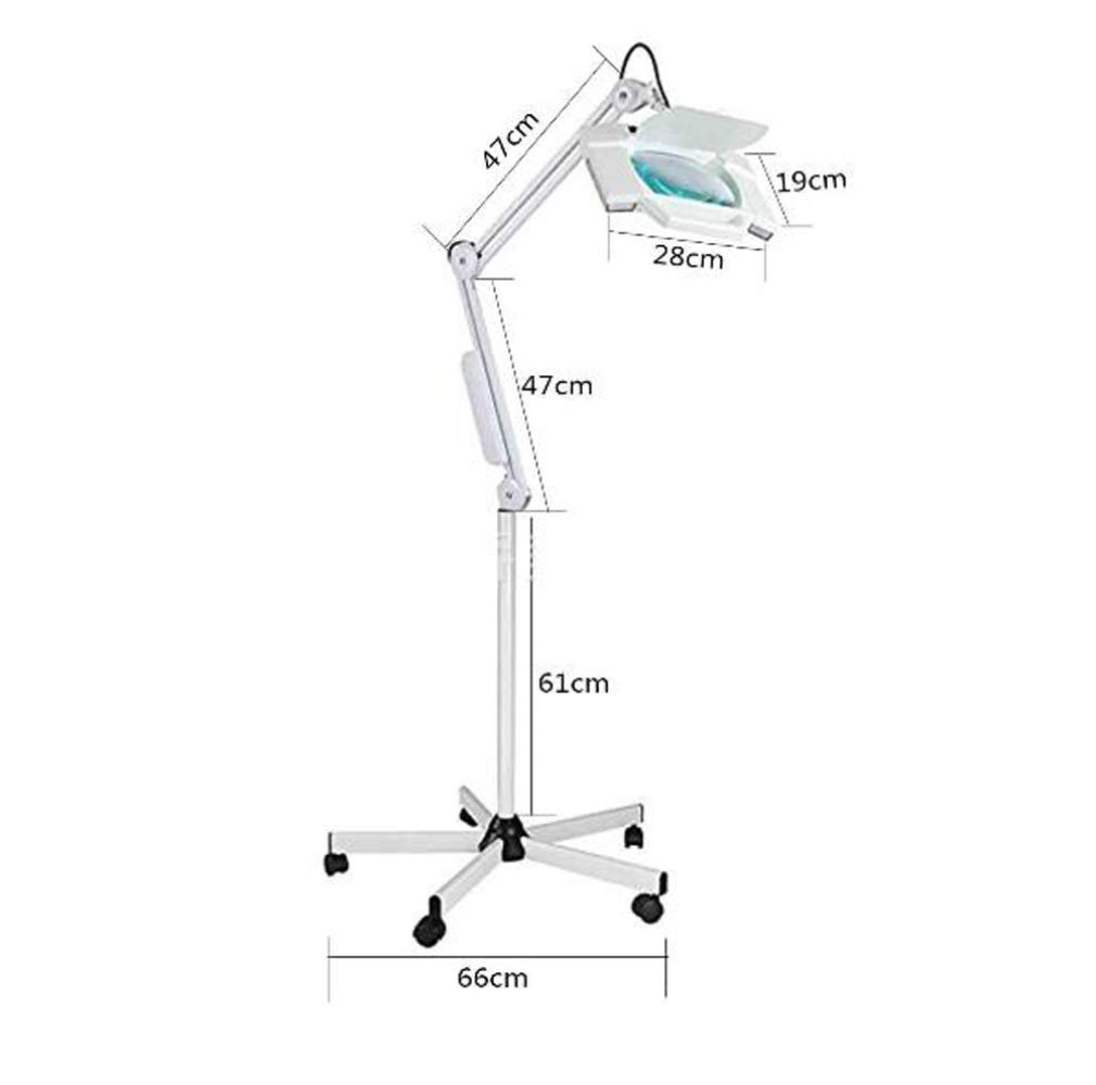 Lupa 5X LED Lampa podłogowa ze szkłem powiększającym - Salon 5 kółek Podstawa na kółkach Regulowane ramię obrotowe Lupa do czytania z gęsią szyją Keep it in mind