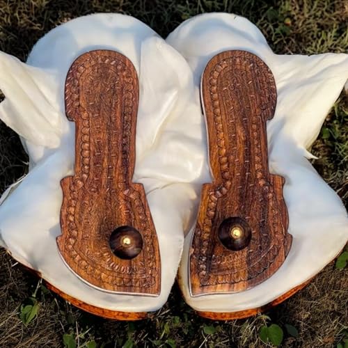 Image of Khadau Chappal for Men | Wooden Charan Paduka for Puja, Wearable Wooden Chappal Eco-Friendly (Rosewood) (7 UK, Fish-Shape)