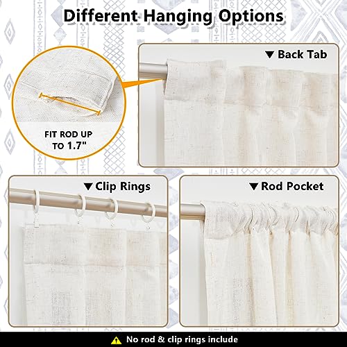 Image of MYSKY HOME Boho Curtains Semi Sheer Linen Blended Curtains 95 Inches Long for Living Room Stripe Patterned Farmhouse Curtains Light Filtering Privacy Back Tab Drapes, 50'' Wide, Blue, 2 Panels