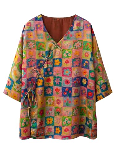 Chemisier Xiangyunsha en soie fluide col en V pour un style Hanfu romantique au quotidien