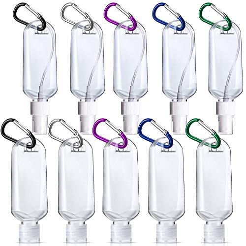 Wishta 10PCS Keychain Bottles, Empty Hand Sanitizer Spray Bottle, 1.7oz/50ml Refillable Leakproof Travel Bottle Hand Sanitizer Containers with Carabiner for Essential Oil, Toiletries, Cosmetics(10-B)