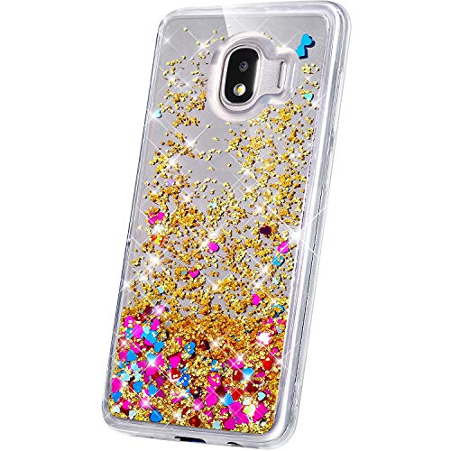 JAWSEU Case Compatible with Samsung Galaxy J2 Pro 2018, Bling Glitter Liquid Mirror Design Ultra Thin Soft TPU Silicone Gel Rubber Bumper Case Sparkle Crystal Clear Slim Fit Protective Cover,Gold